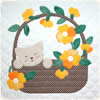 花かごの中で眠る猫をアップリケしたタペストリ